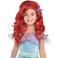 Kids' Disney The Little Mermaid Ariel Long Curly Hair Wig, Red, One Size, Wearable Costume Accessory for Halloween Front_Flat