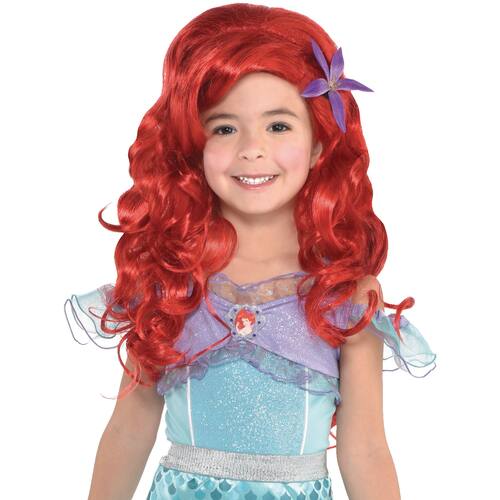 Kids' Disney The Little Mermaid Ariel Long Curly Hair Wig, Red, One Size, Wearable Costume Accessory for Halloween