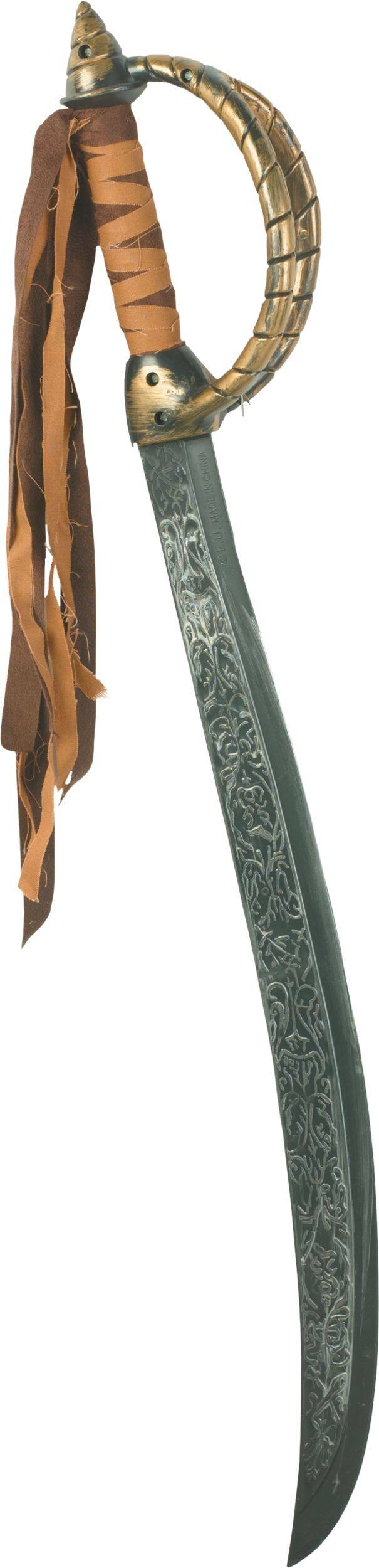 Etched Pirate Sword Weapon, Black/Silver, 27-in, Wearable Costume Prop for Halloween Front_Angled_Right