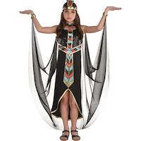 Kids' Cleopatra Black Dress with Cape & Headband Halloween Costume, Assorted Sizes Front_Flat