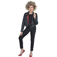 Costume de Sandy de Brillantine pour enfants, combinaison noire avec veste et ceinture, choix de tailles Front_Flat