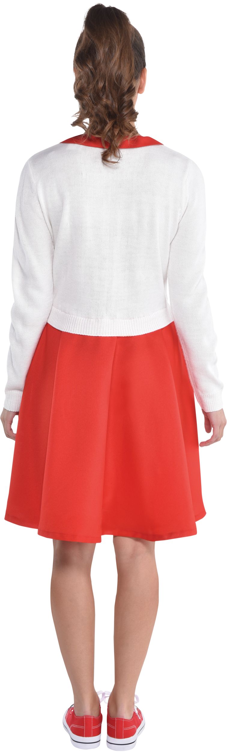 Women's Grease Red/White Rydell High Cheerleader Uniform Halloween Costume, One Size Back_Flat