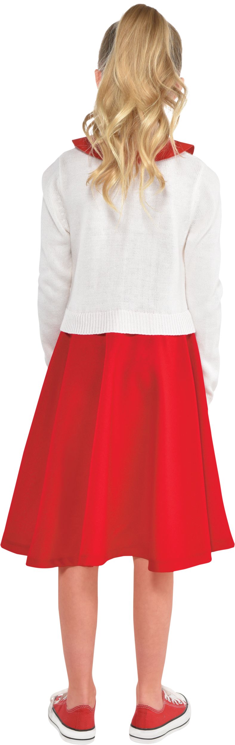 Kids' Grease Red/White Rydell High Cheerleader Uniform Halloween Costume, Assorted Sizes Back_Flat