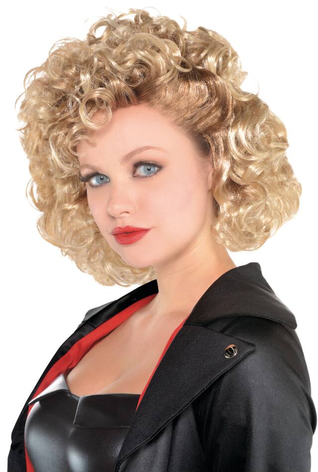 Grease Sandy Olson Short Curly Hair Wig, Blonde, One Size, Wearable Costume Accessory for Halloween Front_Angled_Left