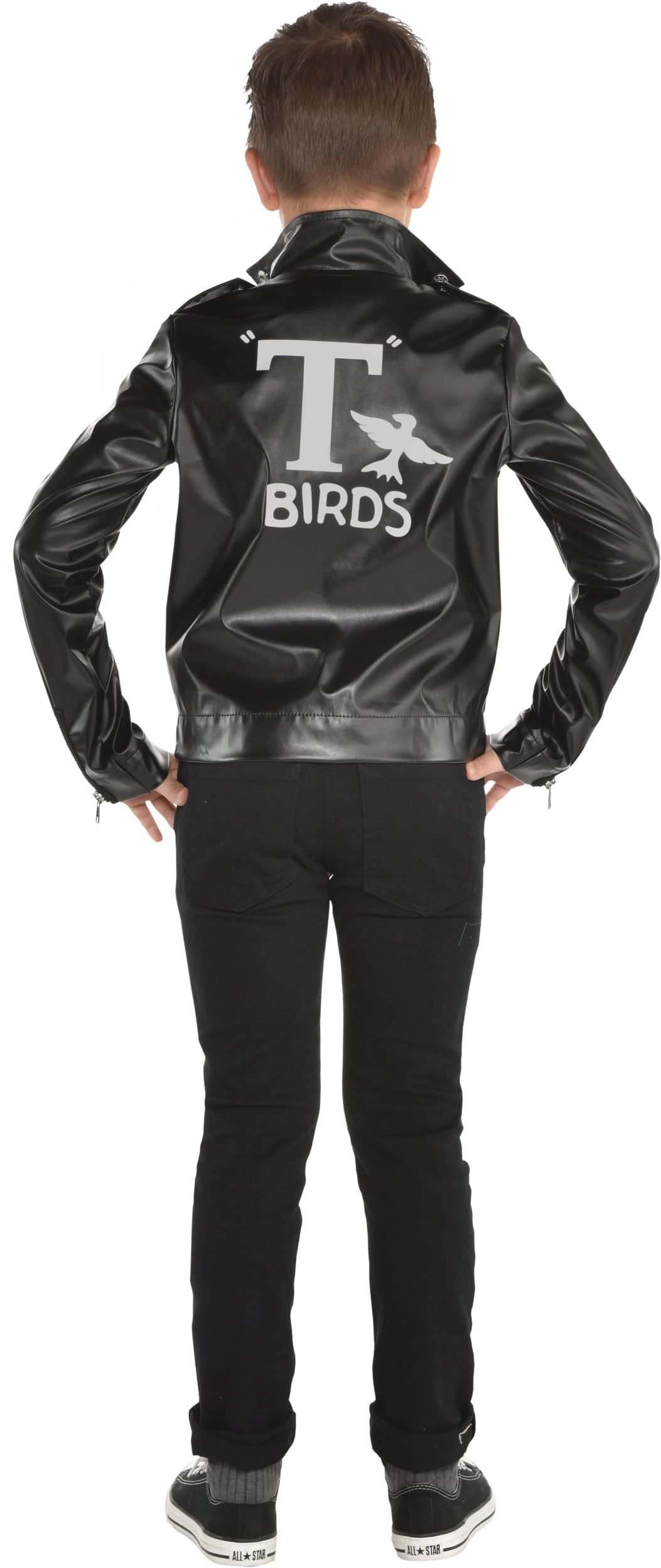 Kids' Grease T-Birds Halloween Costume Leather Jacket Back_Flat