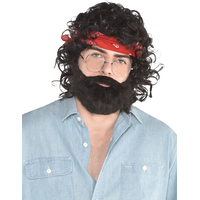 Up in Smoke Chong Kit with Bandana, Glasses, Mustache, Beard & Curly Hair Wig, Red/Black, One Size, 5-pk, Wearable Costume Accessories for Halloween Front_Flat