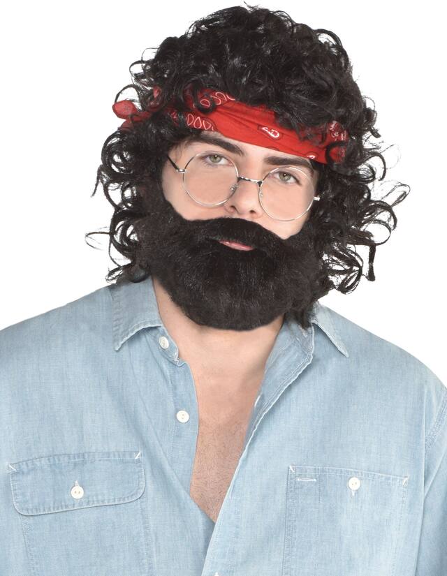 Up in Smoke Chong Kit with Bandana, Glasses, Mustache, Beard & Curly Hair Wig, Red/Black, One Size, 5-pk, Wearable Costume Accessories for Halloween Front_Flat