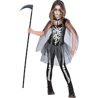 Kids' Grim Reaper Black Dress with Cape & Leggings Halloween Costume, Assorted Sizes Front_Flat