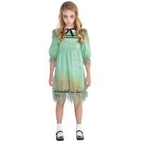 Kids' Creepy Doll Green Dress Halloween Costume, Assorted Sizes Front_Flat