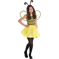 Costume de bourdon, enfants, robe jaune/noir avec ailes et bandeau, tailles variées Front_Angled_Right
