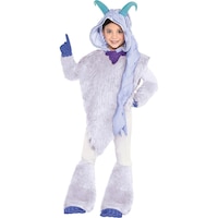 Costume de Meechee du film Les abominables petits-pieds pour enfants et tout-petits, poncho bleu avec gants et collant, choix de tailles Front_Flat