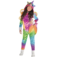 Kids' Unicorn Rainbow Jumpsuit with Hood & Tail Halloween Costume, Assorted Sizes Front_Flat