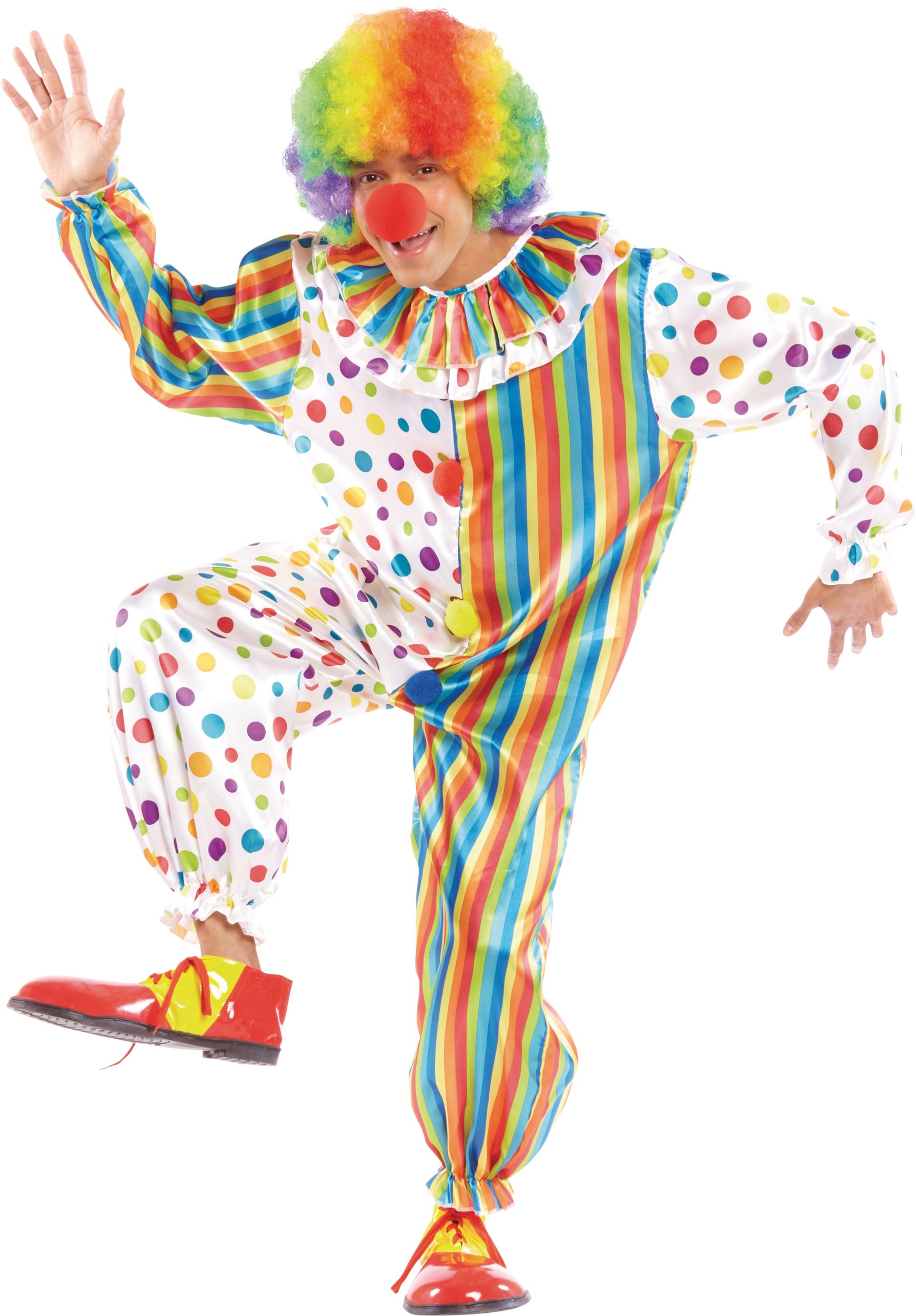 Men's Clown Multi-Coloured Jumpsuit Halloween Costume, One Size Front_Angled_Left