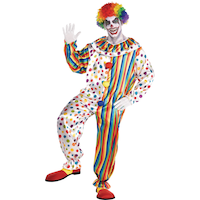 Men's Clown Multi-Coloured Jumpsuit Halloween Costume, One Size Front_Flat