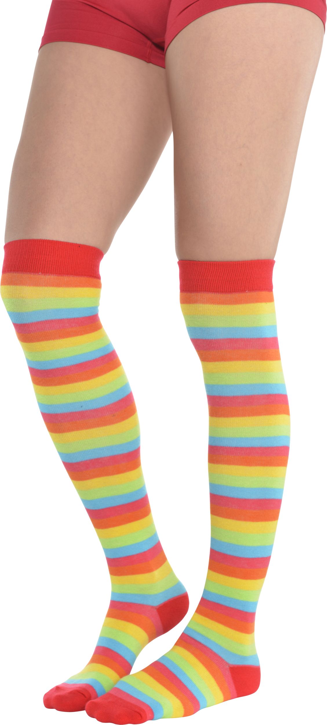 Adult Knee High Socks, Rainbow Striped, One Size, Wearable Costume Accessory for Halloween Front_Angled_Left