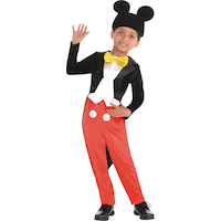 Costume Disney Mickey Mouse, tout-petits et enfants, combinaison rouge/noir avec chapeau, choix de tailles