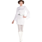 Lucas Women's Disney Star Wars Princess Leia Long Sleeve Dress with Hood & Belt, White/Silver, One Size Front_Flat