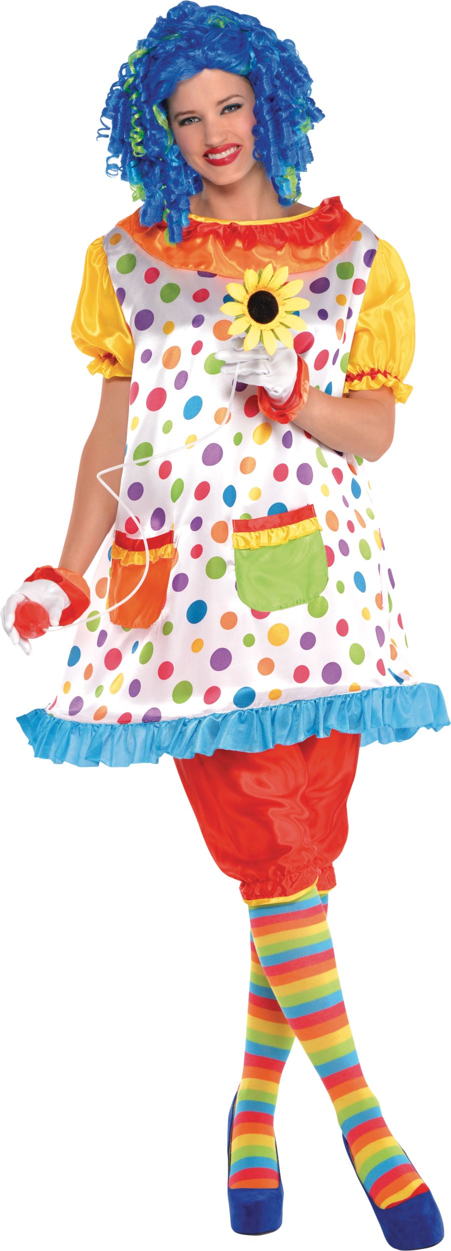 Women's Clown Multi-Coloured Polka Dot Dress Halloween Costume, One Size Front_Flat