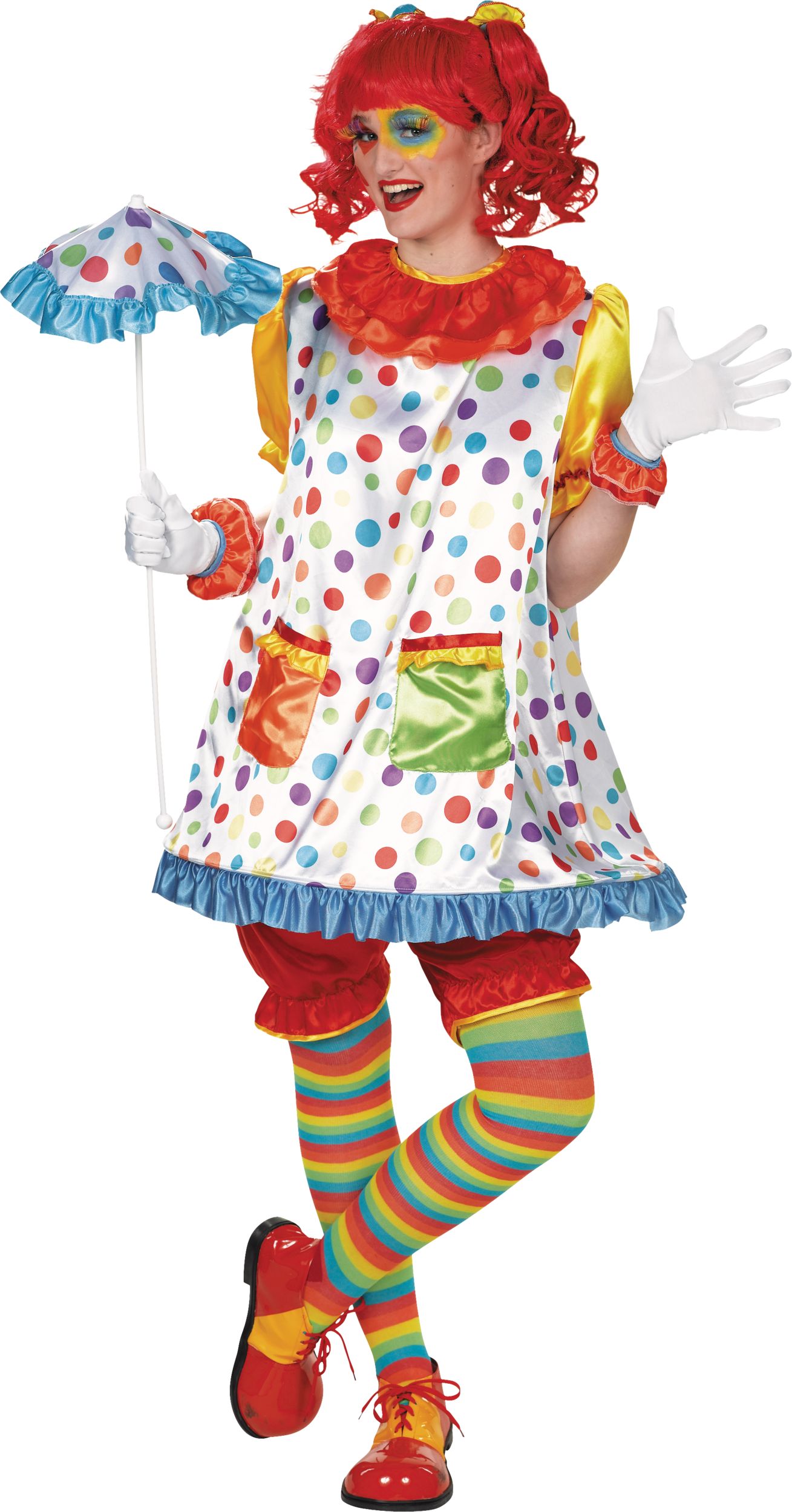 Women's Clown Multi-Coloured Polka Dot Dress Halloween Costume, One Size Front_Flat