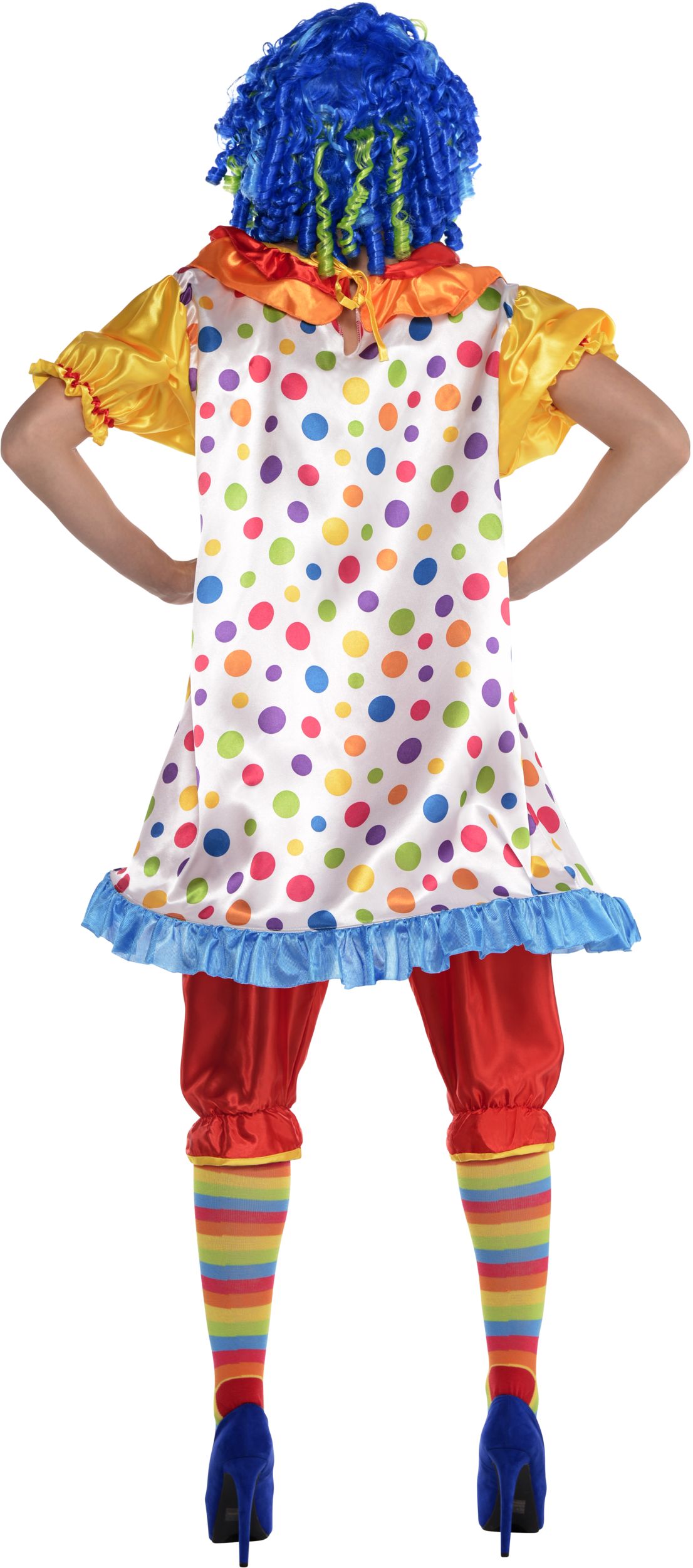 Women's Clown Multi-Coloured Polka Dot Dress Halloween Costume, One Size Back_Flat