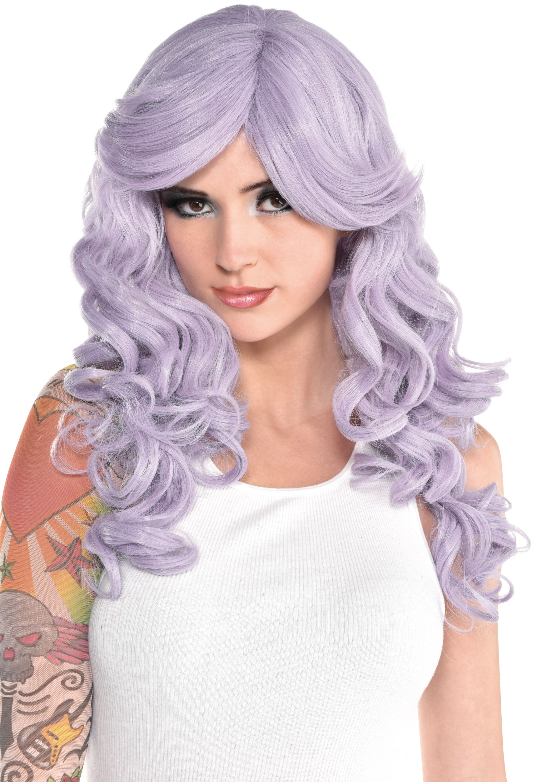 Long Curly Hair Wig, Dusty Lavender, One Size, Wearable Costume Accessory for Halloween Front_Flat