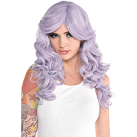 Long Curly Hair Wig, Dusty Lavender, One Size, Wearable Costume Accessory for Halloween Front_Flat