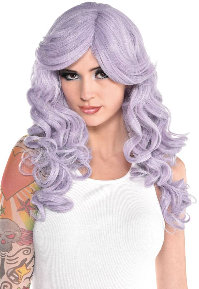 Long Curly Hair Wig, Dusty Lavender, One Size, Wearable Costume Accessory for Halloween Front_Flat