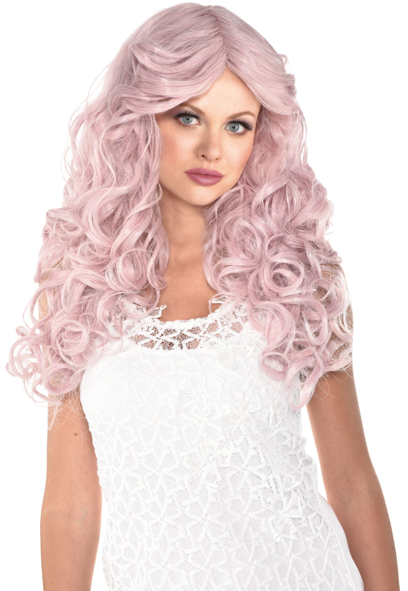 Long Curly Hair Wig, Dusty Rose, One Size, Wearable Costume Accessory for Halloween Front_Flat