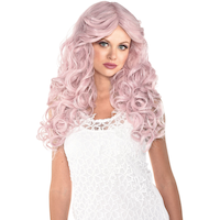 Perruque longue frisée, rose poudreuse, taille unique, accessoire de costume à porter pour l'Halloween Front_Flat
