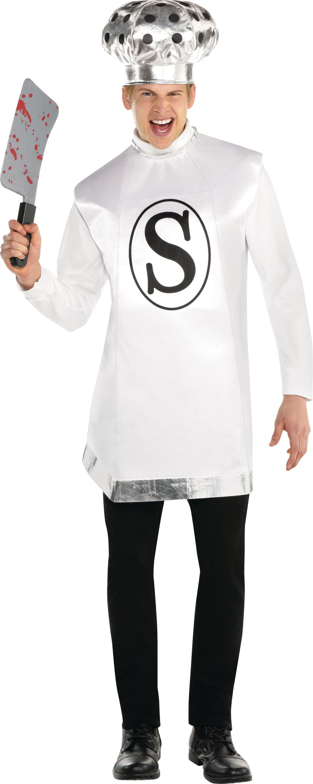 Adult  Salt Shaker White Tunic with Hat & Weapon Halloween Costume, Assorted Sizes Front_Flat