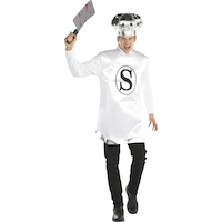 Costume de salière pour adultes, tunique blanche avec chapeau et arme, choix de tailles Front_Flat