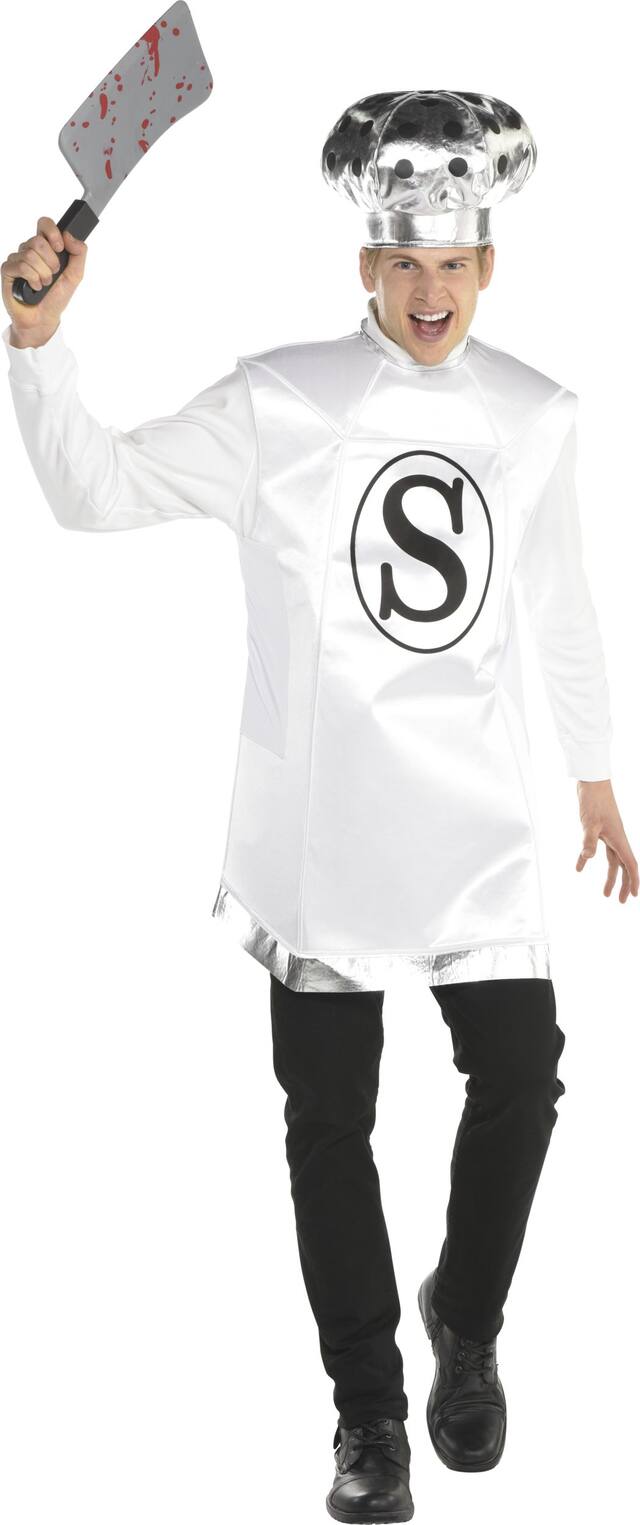 Adult  Salt Shaker White Tunic with Hat & Weapon Halloween Costume, Assorted Sizes Front_Flat