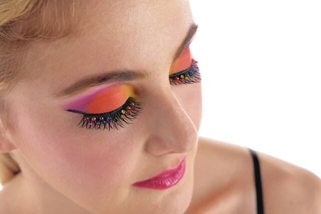 Rhinestone Fake False Eyelashes, Rainbow/Black, One Size, Wearable Costume Accessory for Halloween Front_Angled_Right