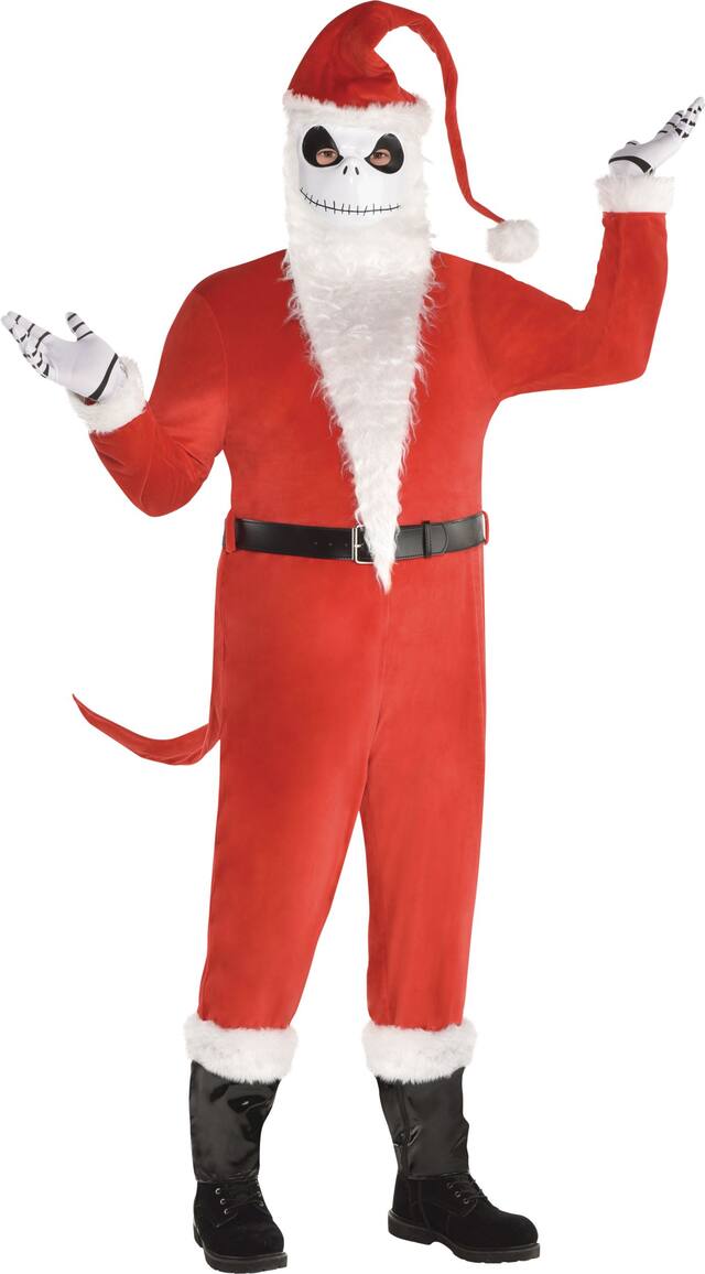 Men's Disney The Nightmare Before Christmas Sandy Claws Red/White Jumpsuit Halloween Costume, Assorted Sizes Front_Flat