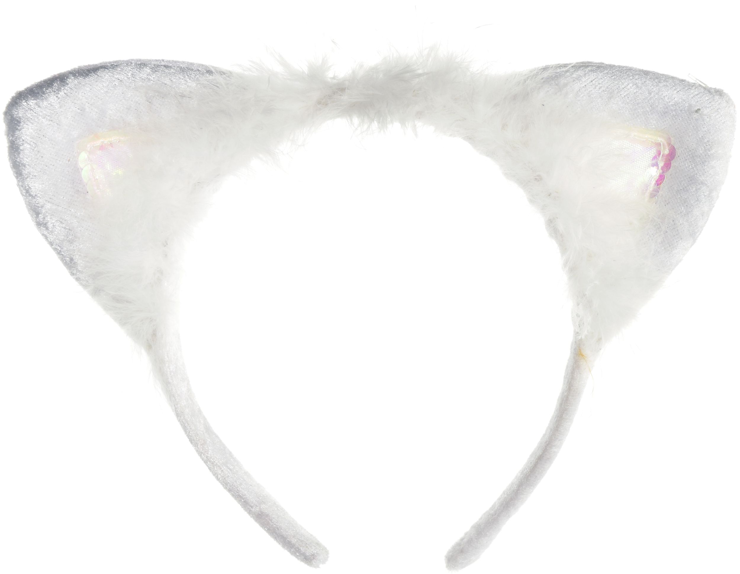 White Marabou Cat Ears Party Headband Front_Flat