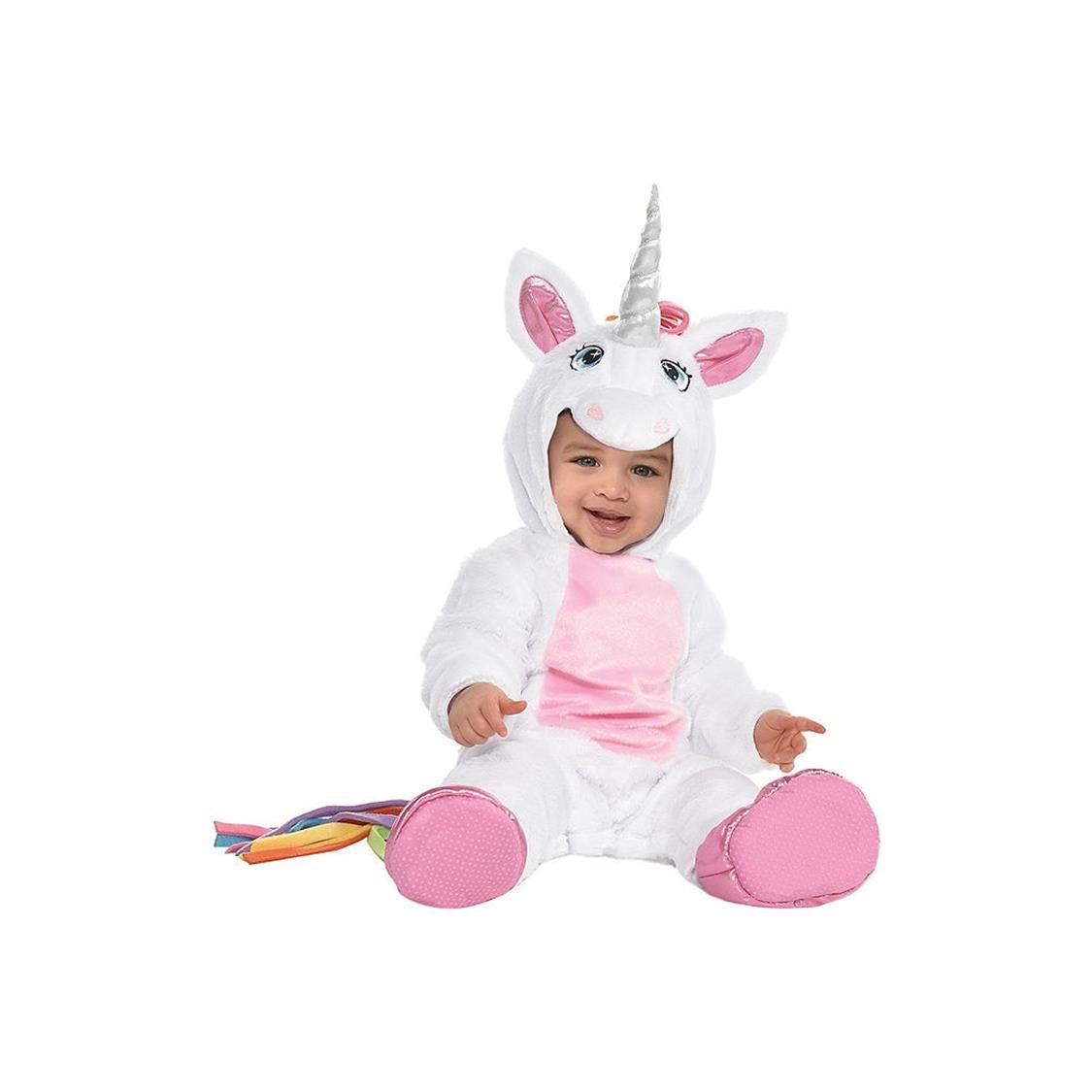 Infant Unicorn Pink White Jumpsuit with Hood Tail Halloween Costume Assorted Sizes Party City