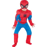 Toddler & Kids' Disney Marvel Spider-Man Peter Parker Blue/Red Padded Jumpsuit with Mask Halloween Costume, Assorted Sizes Front_Angled_Right