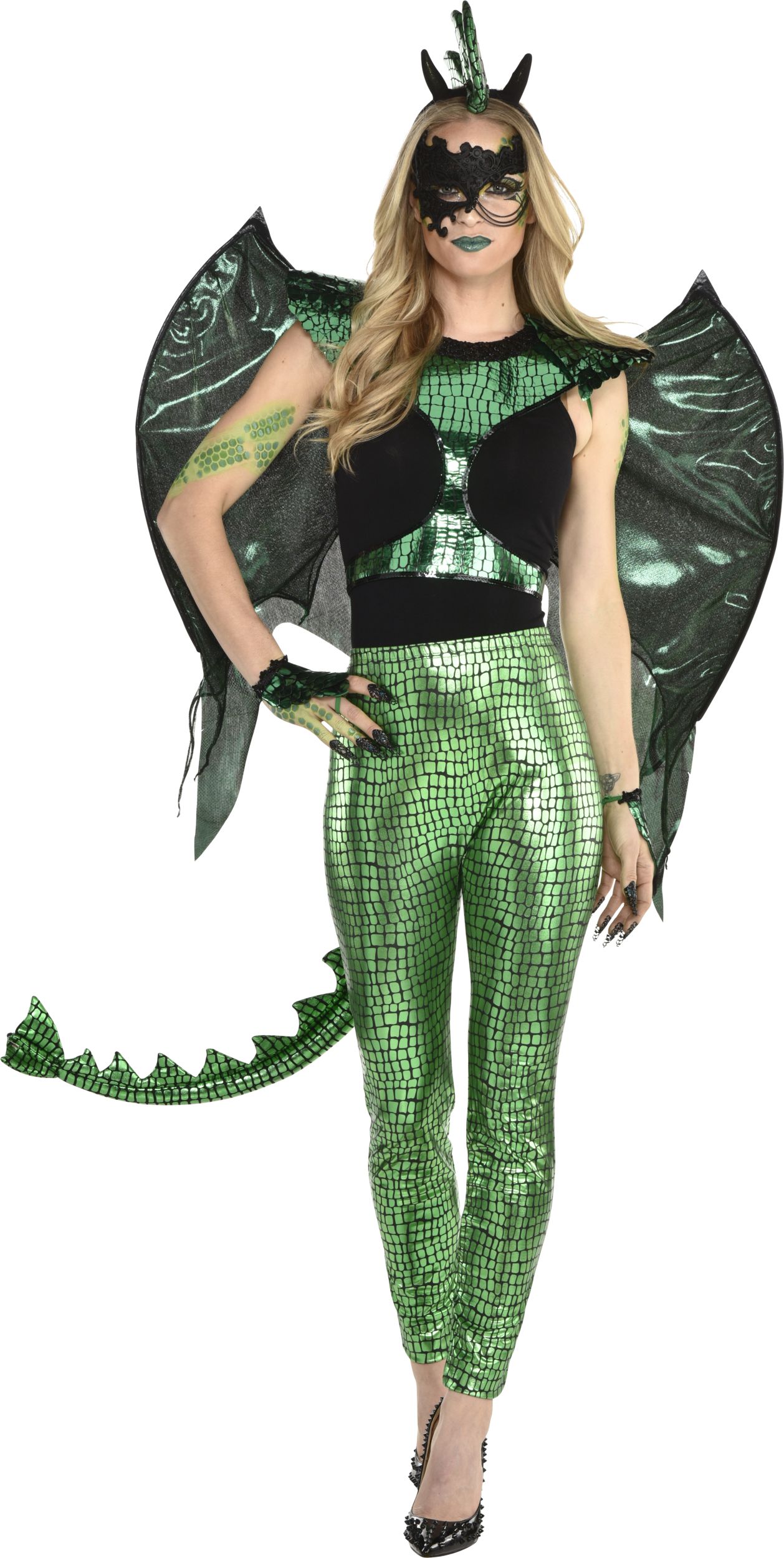 Dragon Face Makeup Kit with Glitter, Gems, Crayons & Sponge, Green