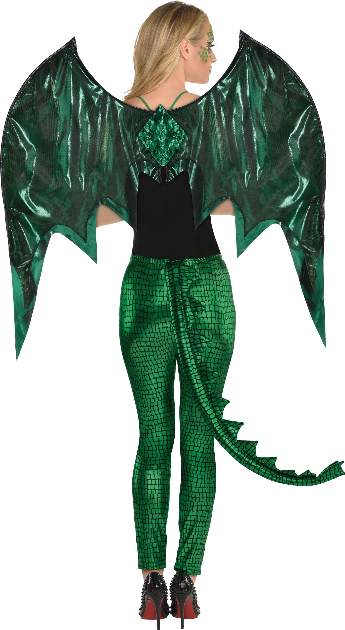 Dragon Face Makeup Kit with Glitter, Gems, Crayons & Sponge, Green, One Size, Costume Accessory for Halloween Back_Flat