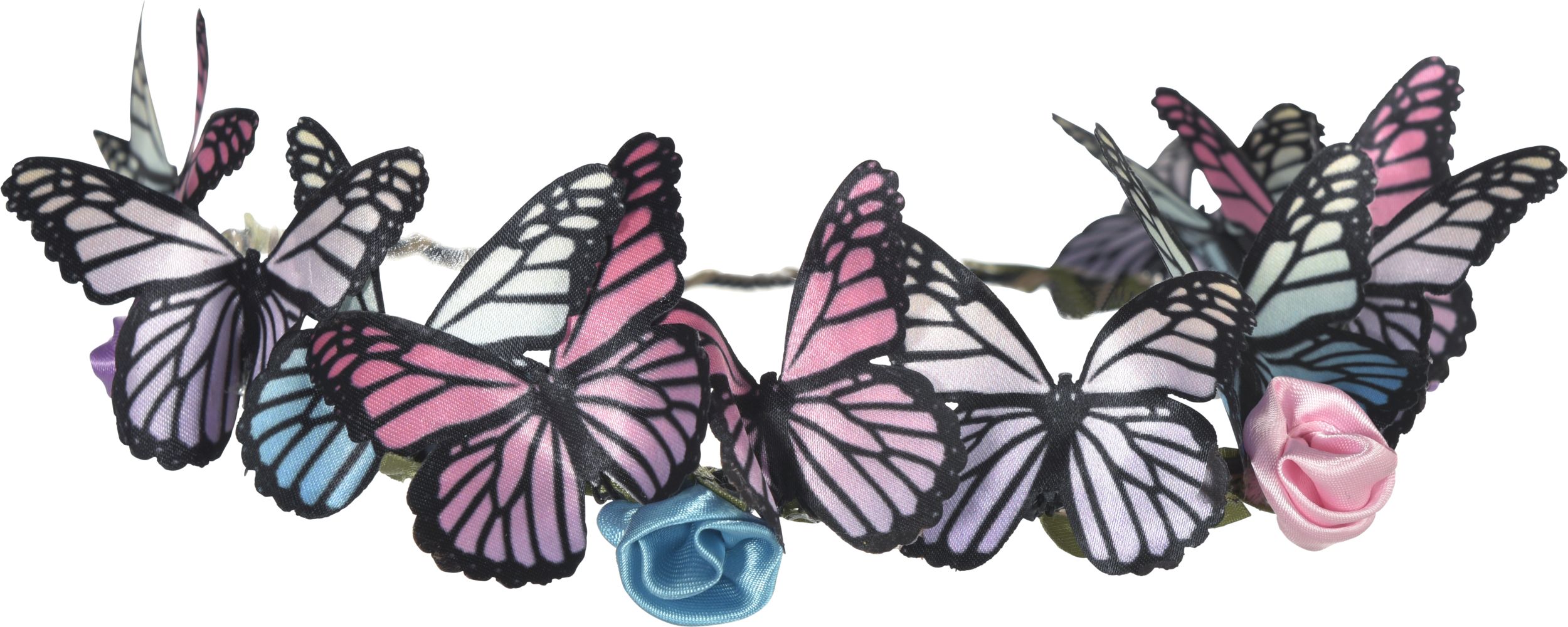 Butterfly Flower Crown Headwreath, Pink/Blue, One Size, Wearable Costume Accessory for Halloween Front_Flat