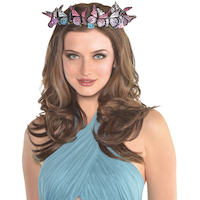 Butterfly Flower Crown Headwreath, Pink/Blue, One Size, Wearable Costume Accessory for Halloween Front_Flat