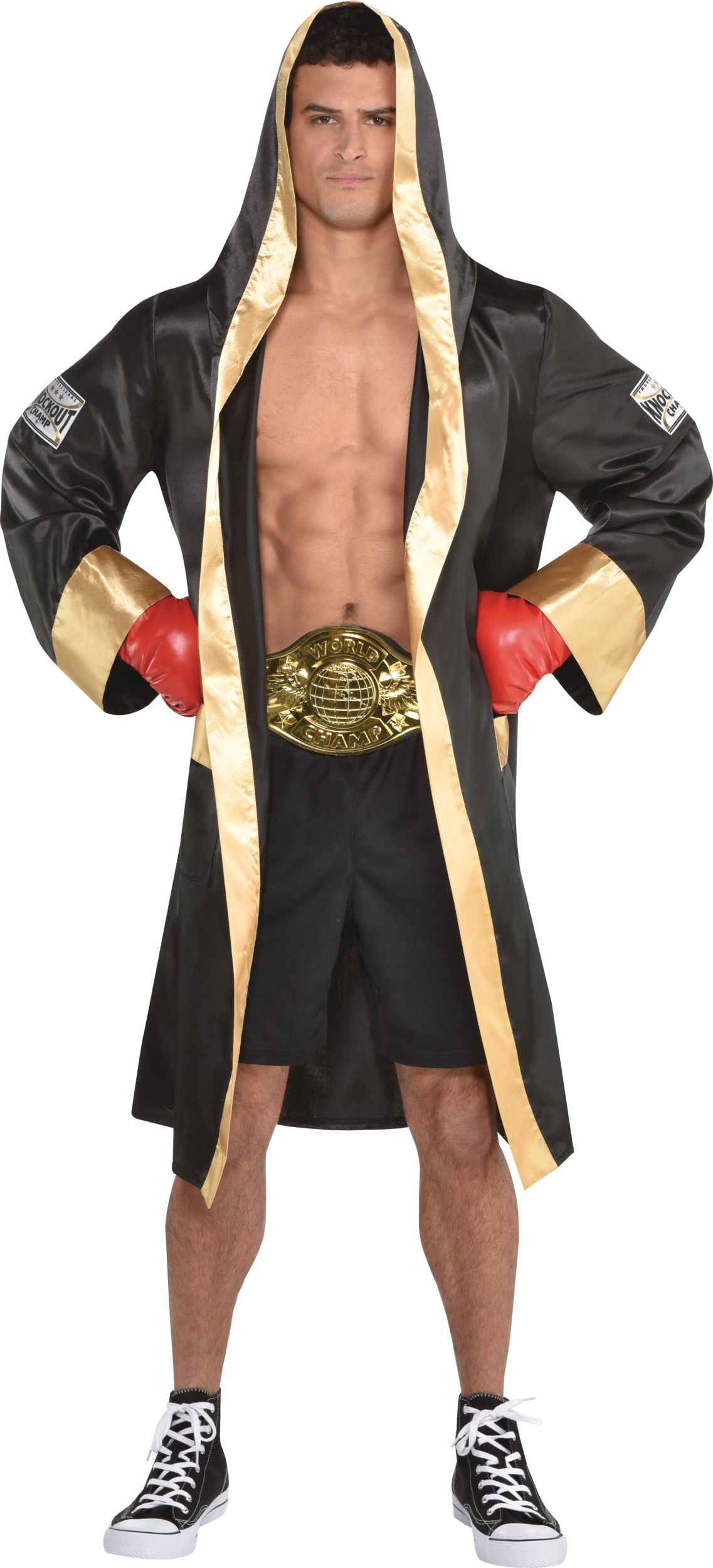 Adult Boxer Robe, Black/Gold, One Size, Wearable Costume Accessory for  Halloween