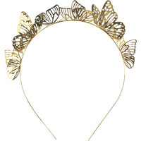 Serre-tête de papillon 3D en métal, doré, taille unique, accessoire de costume à porter pour l'Halloween Front_Flat