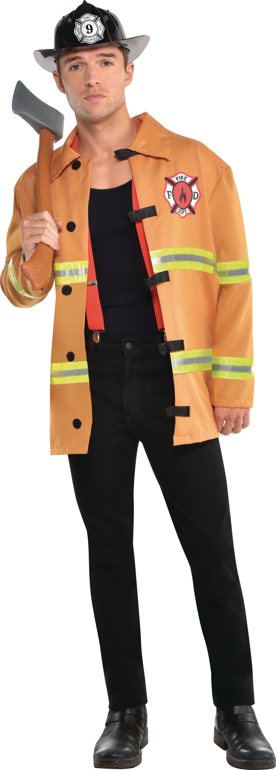 Adult Firefighter Jacket, Orange, One Size, Wearable Costume Accessory for Halloween Front_Flat