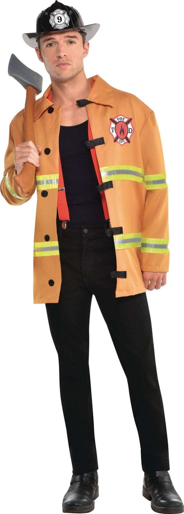 Adult Firefighter Jacket, Orange, One Size, Wearable Costume Accessory for Halloween Front_Flat
