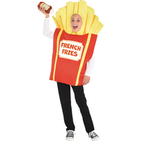 Kids' French Fries Red/Yellow Tunic with Hood Halloween Costume, Assorted Sizes Front_Angled_Left
