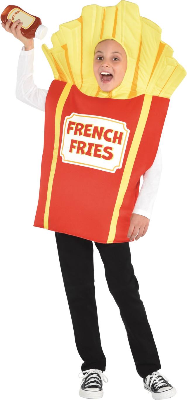 Kids' French Fries Red/Yellow Tunic with Hood Halloween Costume, Assorted Sizes Front_Angled_Left