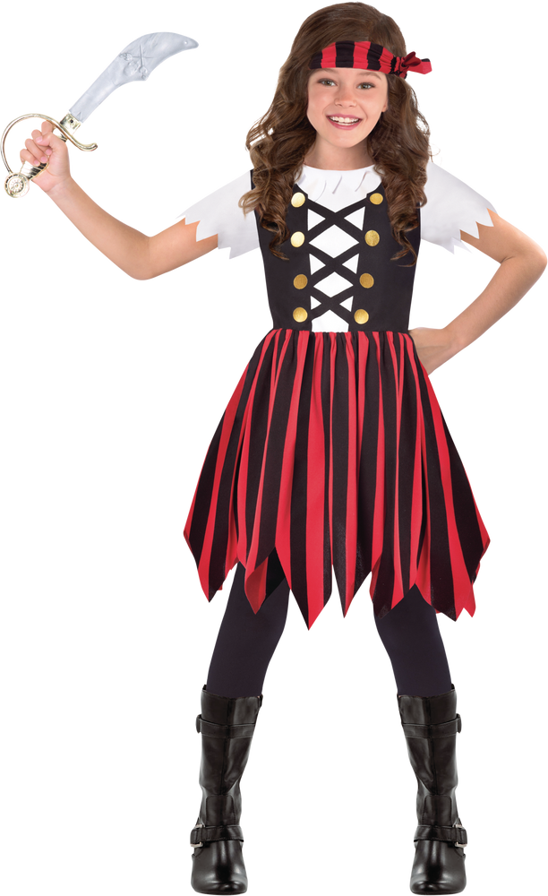 Kids' Pirate Black/Red Striped Dress with Bandana Halloween Costume