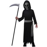 Costume de faucheuse, enfants, tenue noire avec robe/capuchon/masque, tailles variées Front_Flat