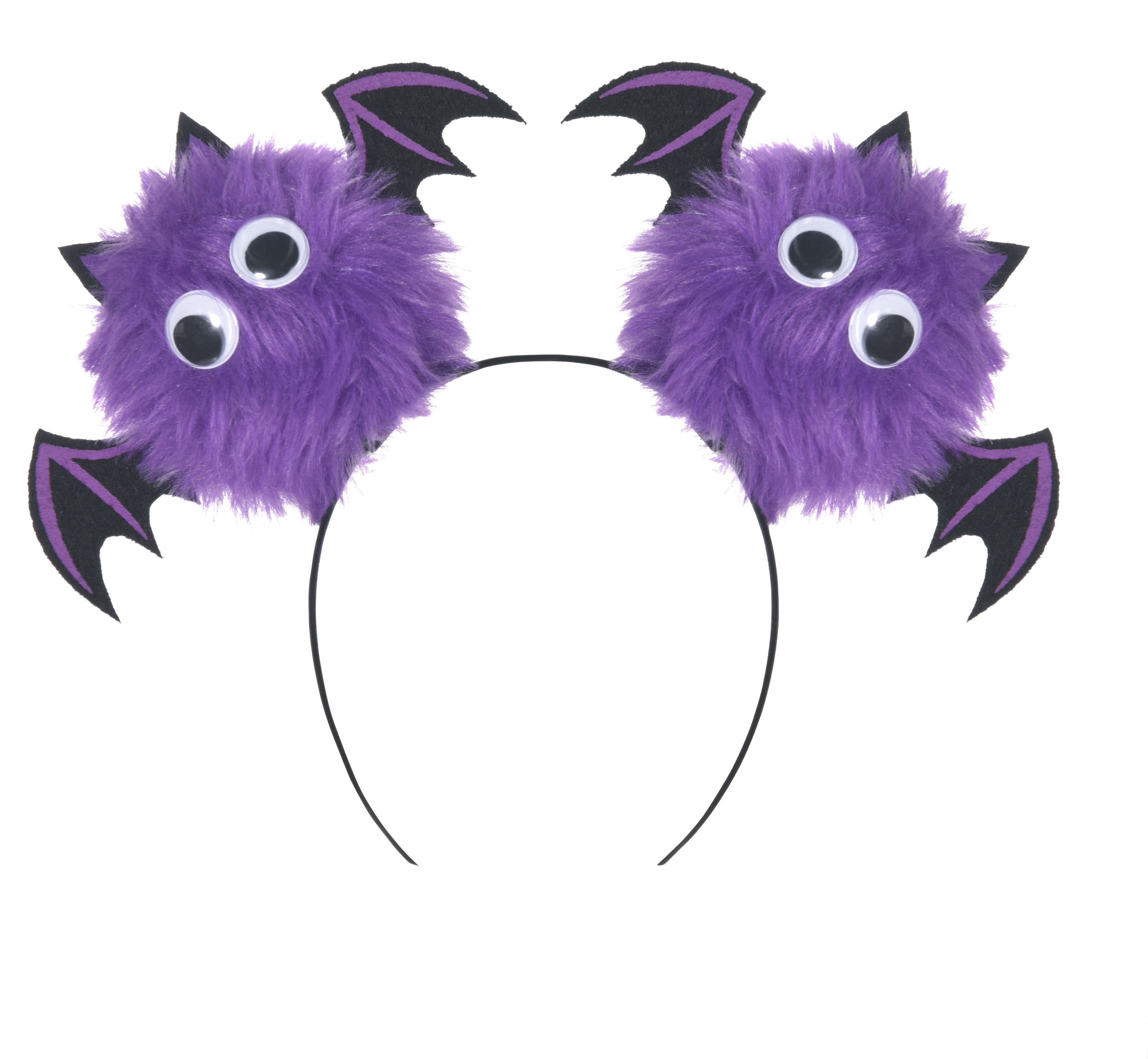 Kids' Pom Pom Bat Headband, Purple, One Size, Wearable Costume Accessory for Halloween Front_Flat